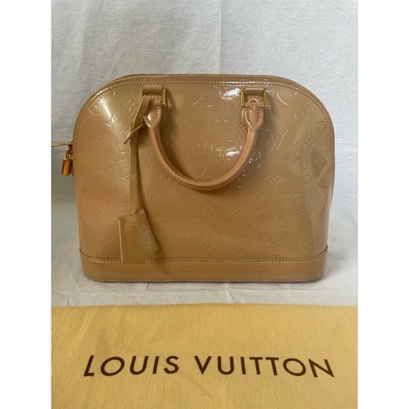 Authentic Louis Vuitton Beige Florentine Monogram Vernis Alma GM Bag Zip - Picture 3 of 12